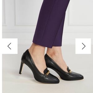 Ralph Lauren Black Heeled Loafers with Gold Chain